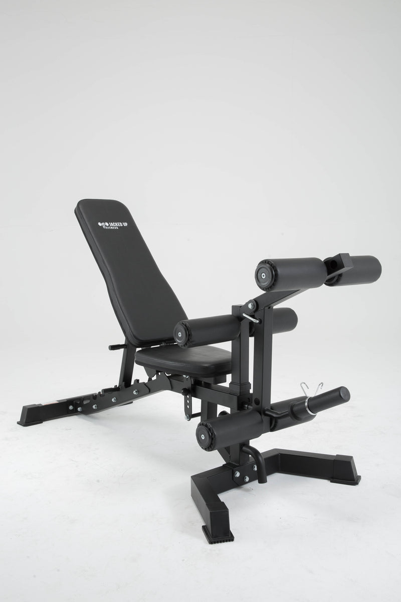 Workout bench with online leg extension