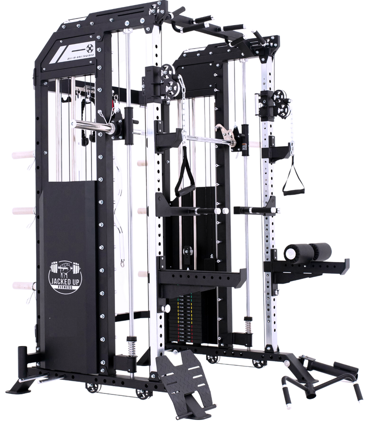 Jacked Up Power Rack PRO All-In-One Functional Trainer Cable Crossover Cage Home Gym w/ Smith Machine