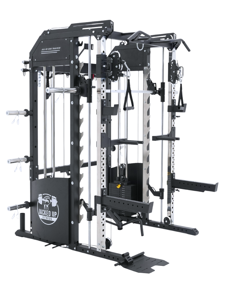 Jacked Up Power Rack EXTREME 1:1 All-In-One Functional Trainer Cable Crossover Cage Home Gym w/ Smith Machine