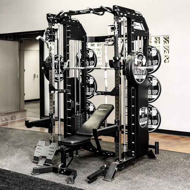 Jacked Up Power Rack PRO All-Inclusive Functional Trainer Cable Crossover Cage Home Gym w/ Smith Machine